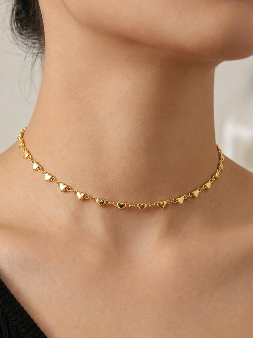 Gold Heart Choker Necklace Dainty Stainless Steel